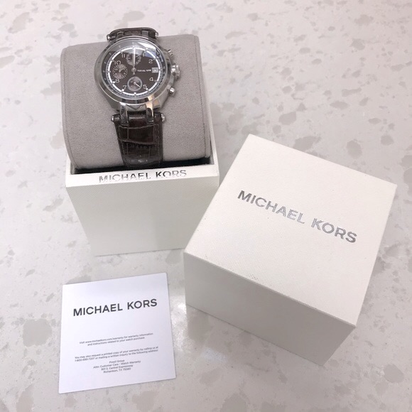 Michael Kors Watch Brown Crocodile Embossed Strap